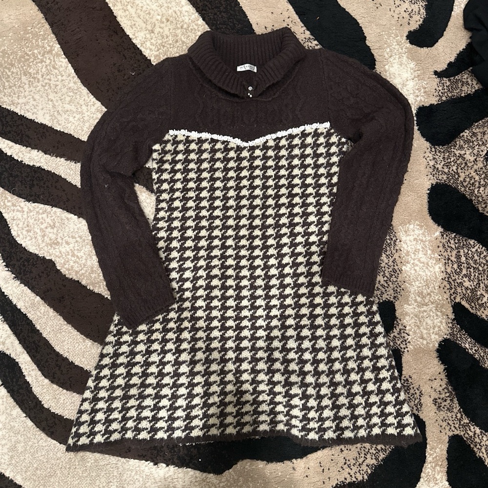 Axes Femme Houndstooth Knit Mini Dress